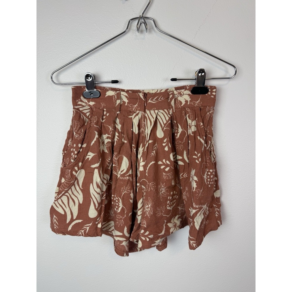 Cleobella‎ Womens Burnt Orange Floral Paperbag Shorts 100% Rayon Front Zipper S